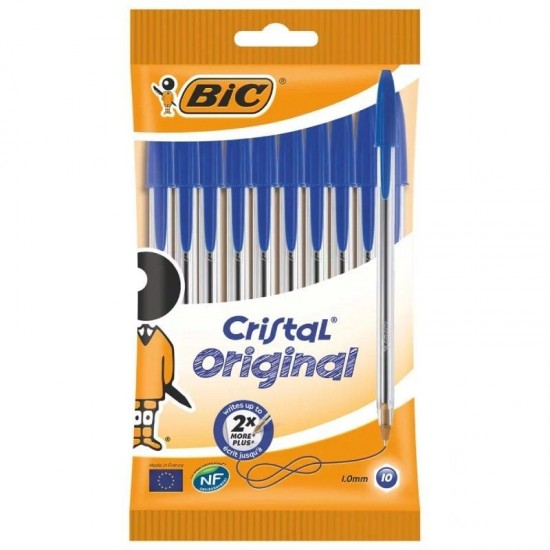 Bolígrafos de tinta de aceite bic cristal original 516352/ 10 unidades/ azules
