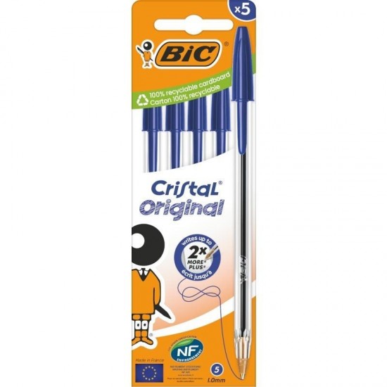 Bolígrafo de tinta de aceite bic cristal original 516344/ 5 unidades/ azul