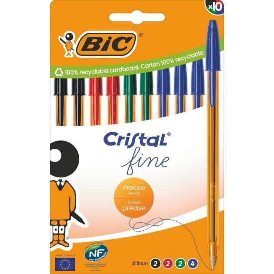 Bolígrafos de tinta de aceite bic cristal fine 516356/ 10 unidades/ colores surtidos