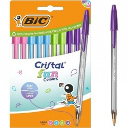 Bolígrafos de Tinta de Aceite Bic Cristal Fun 524176/ 10 unidades/ Colores Surtidos