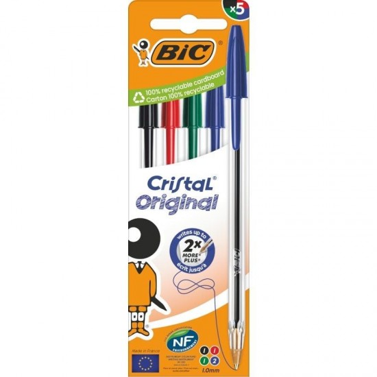 Bolígrafos de tinta de aceite bic cristal original 516346/ 5 unidades/ colores surtidos
