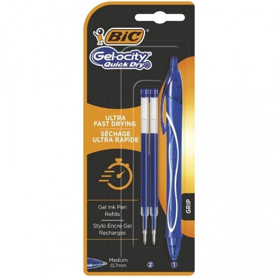 Bolígrafos de tinta de gel retráctil bic gelocity quick dry 951757/ 1 unidades/ 2 recambios/ azul