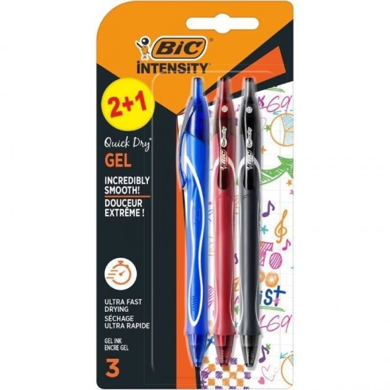 Bolígrafo de tinta de gel retráctil bic gelocity quick dry 972035/ 3 unidades/ surtidos