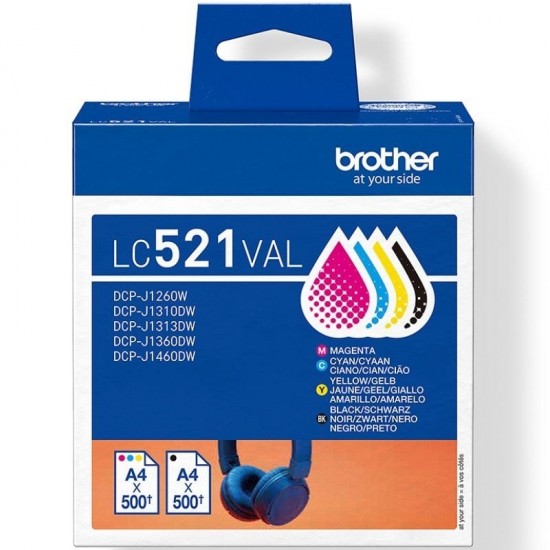Cartucho de tinta original brother lc-521val multipack/ cian/ magenta/ amarillo/ negro
