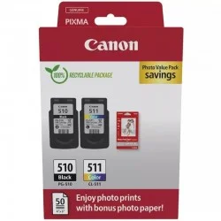 Cartucho de Tinta Original Canon PG-510 + CL-511 Multipack/ Negro/ Tricolor + Papel Fotográfico Cartucho de Tinta Original Canon PG-510 + CL-511 Multipack/ Negro/ Tricolor + Papel Fotográfico