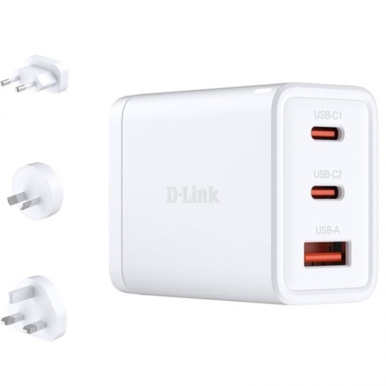 Cargador de pared gan d-link dcp-651/ 2xusb tipo-c/ 1xusb/ 65w