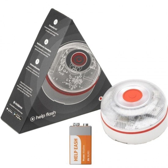 Luz baliza de emergencia para coche help flash v16 connected iot/ homologada/ base imantada/ geolocalizable/ funciona a pilas