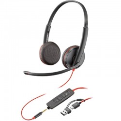 Auriculares Poly Blackwire 3225 + Adaptador USB-C/A/ con Micrófono/ Jack 3.5mm/ Negro Auriculares Poly Blackwire 3225 + Adaptador USB-C/A/ con Micrófono/ Jack 3.5mm/ Negro