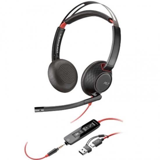 Auriculares poly blackwire 5220 + adaptador usb-c/a/ con micrófono/ jack 3.5mm/ negro Auriculares poly blackwire 5220 + adaptador usb-c/a/ con micrófono/ jack 3.5mm/ negro