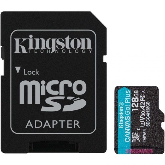 Tarjeta de memoria kingston canvas go! plus 128gb microsd xc con adaptador/ clase 10/ 200mbs