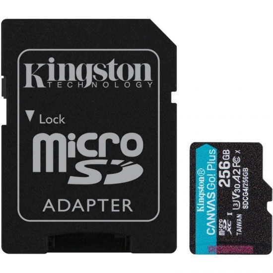 Tarjeta de memoria kingston canvas go! plus 256gb microsd xc con adaptador/ clase 10/ 200mbs