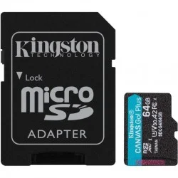 Tarjeta de Memoria Kingston CANVAS Go! Plus 64GB microSD XC con Adaptador/ Clase 10/ 200MBs
