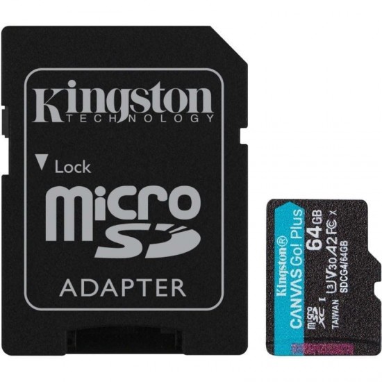 Tarjeta de memoria kingston canvas go! plus 64gb microsd xc con adaptador/ clase 10/ 200mbs
