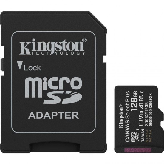 Tarjeta de memoria kingston canvas select plus 128gb microsd xc con adaptador/ clase 10/ 150mbs