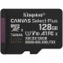 Tarjeta de Memoria Kingston CANVAS Select Plus 128GB microSD XC/ Clase 10/ 150MBs