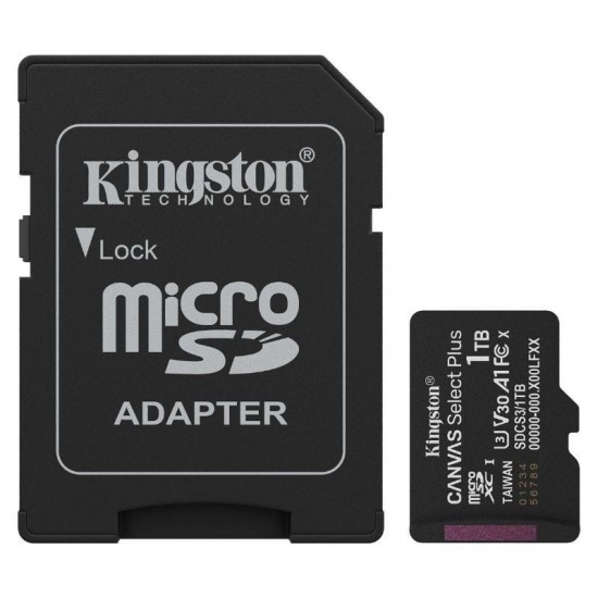 Tarjeta de memoria kingston canvas select plus 1tb microsd xc con adaptador/ clase 10/ 150mbs Tarjeta de memoria kingston canvas select plus 1tb microsd xc con adaptador/ clase 10/ 150mbs