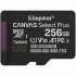 Tarjeta de Memoria Kingston CANVAS Select Plus 256GB microSD XC/ Clase 10/ 150MBs