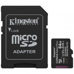 Tarjeta de Memoria Kingston CANVAS Select Plus 64GB microSD XC con Adaptador/ Clase 10/ 100MBs