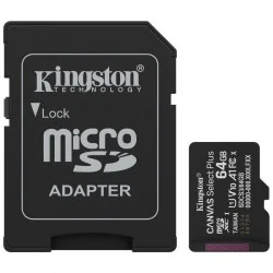 Tarjeta de Memoria Kingston CANVAS Select Plus 64GB microSD XC con Adaptador/ Clase 10/ 100MBs