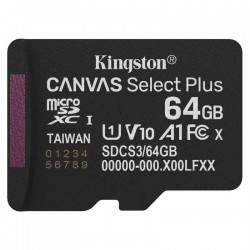 Tarjeta de Memoria Kingston CANVAS Select Plus 64GB microSD XC/ Clase 10/ 100MBs