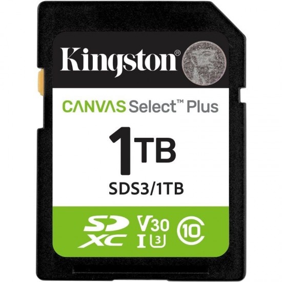 Tarjeta de memoria kingston canvas select plus 1tb sd xc/ clase 10/ 150mbs
