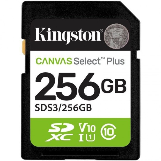 Tarjeta de memoria kingston canvas select plus 256gb sd xc/ clase 10/ 150mbs