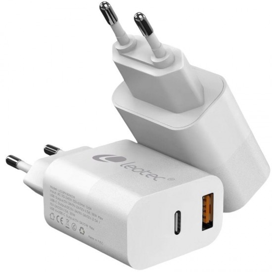 Cargador de pared leotec lecsph20w2w2/ 1xusb tipo-c/ 1xusb/ 20w Cargador de pared leotec lecsph20w2w2/ 1xusb tipo-c/ 1xusb/ 20w