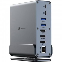 Docking USB Tipo-C Leotec LEDS06/ 5xUSB/ 2xUSB Tipo-C/ 1xUSB Tipo-C PD/ 1xDisplayPort/ 2xHDMI 4K/ 1xRJ45/ 1xJack 3.5/ 1xLector de Tarjetas/ Gris