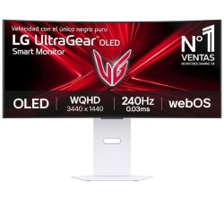 Smart Monitor Gaming Ultrapanorámico Curvo LG UltraGear 34GX90SA-W 34'/ WQHD/ Multimedia/ 0.03ms/ 240Hz/ OLED/ Regulable en altura/ Smart TV/ Blanco