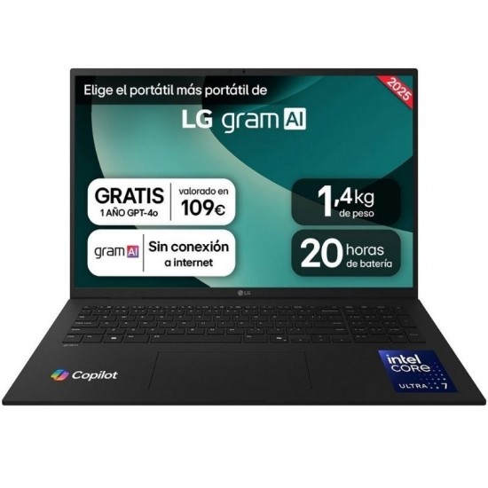 Portátil lg gram 17zd90t-g.ax88b intel core ultra 7-255h 32gb/ 1tb ssd/ 17'/ sin sistema operativo