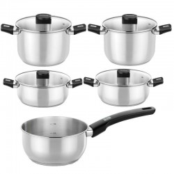 Pack Batería de Cocina Elite Monix M240002/ Cazo Ø14cm/ Ollas Ø20 - 24cm/ Cacerolas Ø20 - 24cm/ Acero Inoxidable/ Apta para Inducción