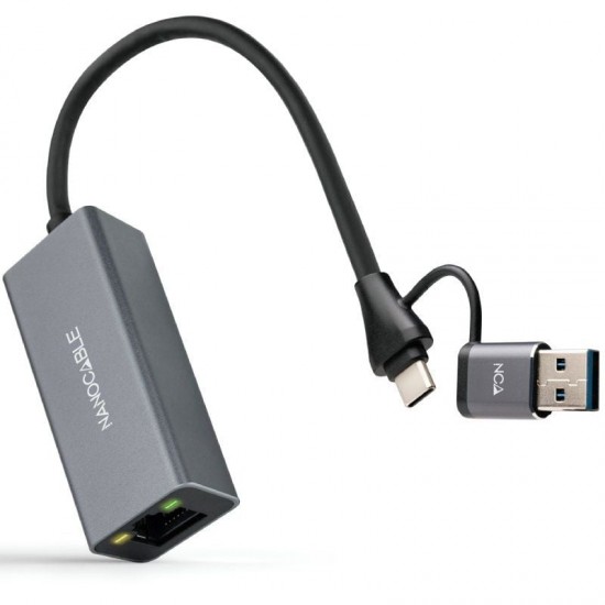 Adaptador usb macho + usb tipo-c macho - rj45 nanocable 10.03.0411/ 1000mbps