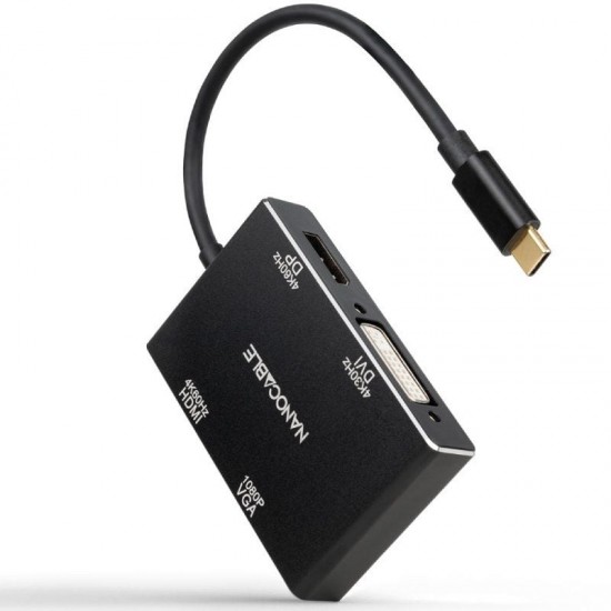 Conversor nanocable 10.16.4307/ usb tipo-c macho - vga hembra/ dvi hembra/ hdmi hembra/ displayport hembra/ 10cm/ negro
