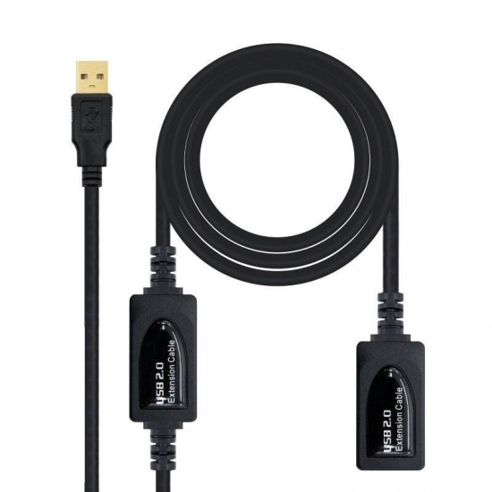 Cable alargador usb 2.0 nanocable 10.01.0212/ usb macho - usb hembra/ 10m/ negro