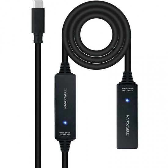 Cable alargador usb tipo-c 3.2 con amplificador nanocable 10.01.1312/ usb tipo-c macho - usb tipo-c hembra/ 10m/ negro Cable alargador usb tipo-c 3.2 con amplificador nanocable 10.01.1312/ usb tipo-c macho - usb tipo-c hembra/ 10m/ negro