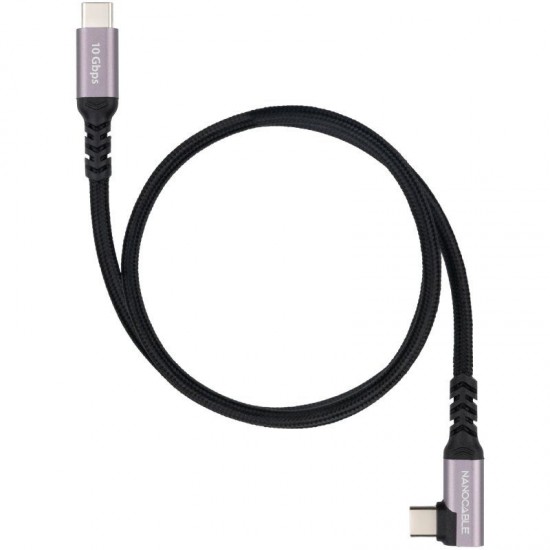 Cable usb 3.2 tipo-c acodado nanocable 10.01.4700/ usb tipo-c macho - usb tipo-c macho/ hasta 100w/ 10gbps/ 50cm/ negro