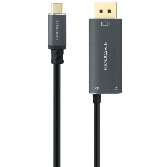 Cable conversor nanocable 10.15.5012/ usb tipo-c macho - displayport 8k macho/ usb tipo-c hembra/ hasta 100w/ 1.8m/ gris