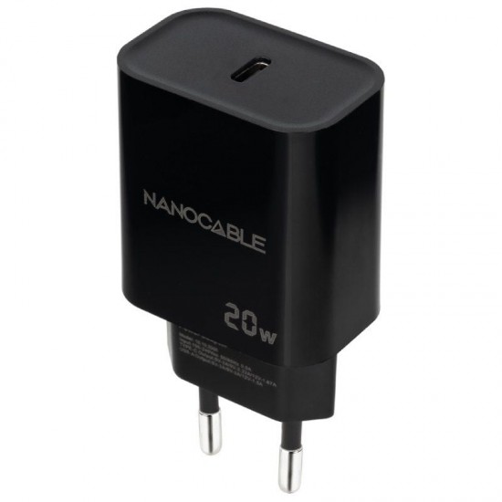 Cargador de pared nanocable 10.10.2006/ 1xusb tipo-c/ 20w/ negro Cargador de pared nanocable 10.10.2006/ 1xusb tipo-c/ 20w/ negro