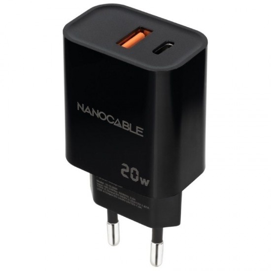 Cargador de pared nanocable 10.10.2008/ 1xusb/ 1xusb tipo-c/ 20w/ negro