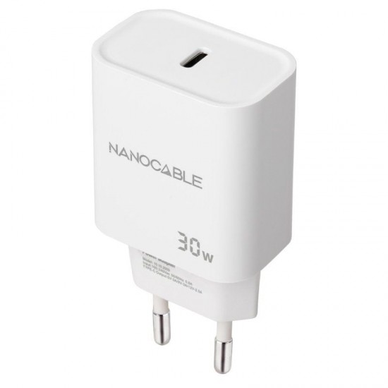 Cargador de pared nanocable 10.10.2009/ 1xusb tipo-c/ 30w/ blanco