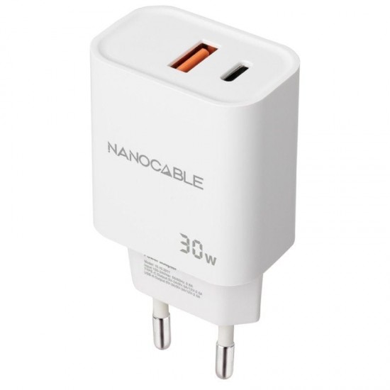 Cargador de pared nanocable 10.10.2011/ 1xusb/ 1xusb tipo-c/ 30w/ blanco