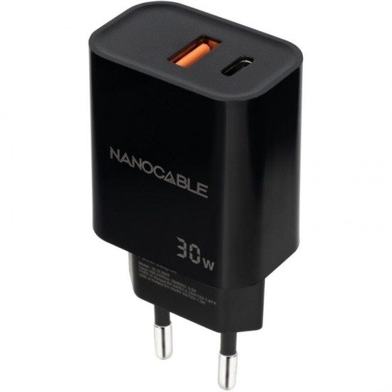 Cargador de pared nanocable 10.10.2012/ 1xusb/ 1xusb tipo-c/ 30w/ negro