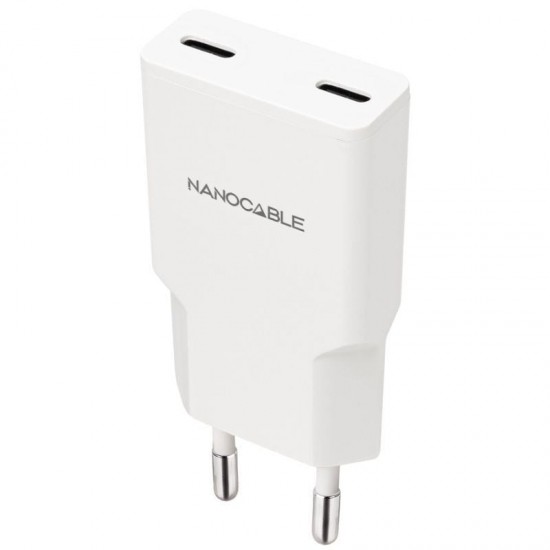 Cargador de pared nanocable 10.10.2029/ 2xusb tipo-c/ 30w/ blanco