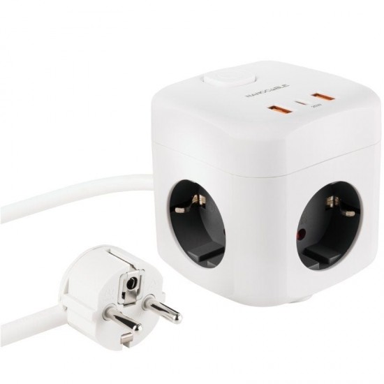 Regleta nanocable 10.37.0011/ 3 tomas de corriente/ 2 usb - 1 usb tipo-c/ cable 1.4m/ blanca