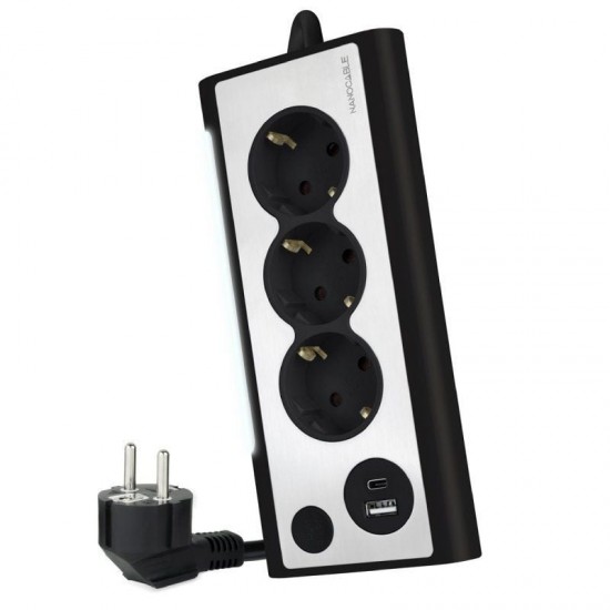 Regleta con interruptor nanocable 10.37.0013-bk/ 3 tomas de corriente/ 1 usb/ 1 usb tipo c/ cable 1.5m/ negro Regleta con interruptor nanocable 10.37.0013-bk/ 3 tomas de corriente/ 1 usb/ 1 usb tipo c/ cable 1.5m/ negro
