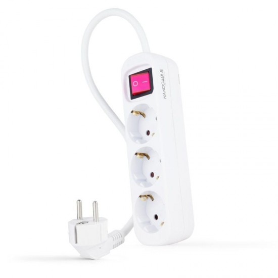 Regleta con interruptor nanocable 10.38.0003/ 3 tomas de corriente/ cable 1.4m/ blanca Regleta con interruptor nanocable 10.38.0003/ 3 tomas de corriente/ cable 1.4m/ blanca