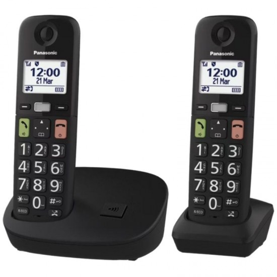 Teléfono inalámbrico panasonic kx-tgu112exb/ pack duo/ negro