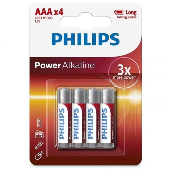 Pack de 4 pilas aaa philips lr03p4b/05/ 1.5v/ alcalinas