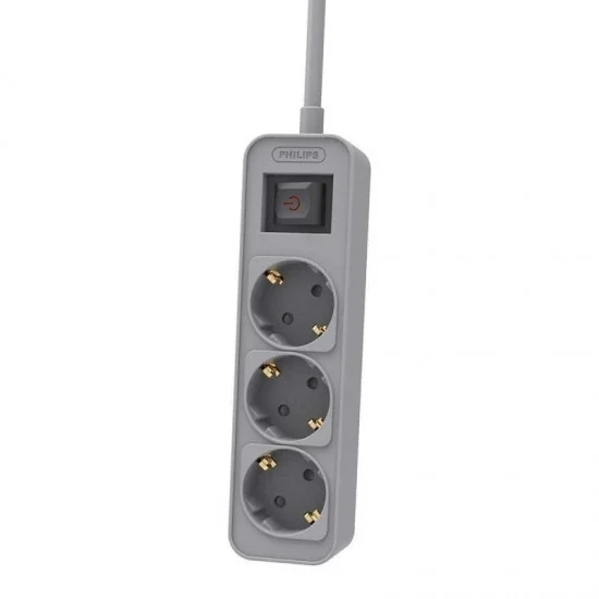Regleta con interruptor philips chp2134g/ 3 tomas de corriente/ cable 1.5m/ gris Regleta con interruptor philips chp2134g/ 3 tomas de corriente/ cable 1.5m/ gris