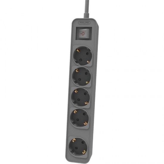 Regleta con interruptor philips chp2154g/12 5 tomas de corriente/ cable 1.5m/ gris